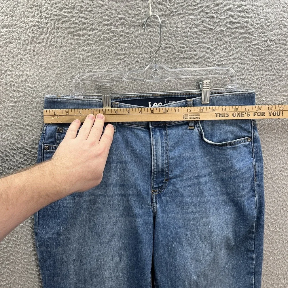Lee Jeans Womens 16 Long Blue‎ Regular Fit Straight Distressed Denim Workwear
